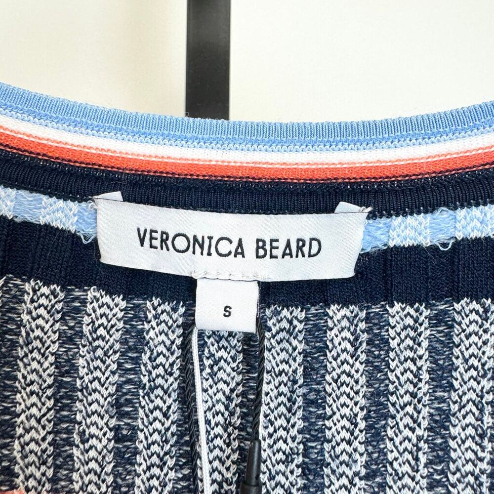 Veronica Beard Calliope Blue Stripe Cardigan Small NEW Short Sleeve V-neck Top - Picture 6 of 7
